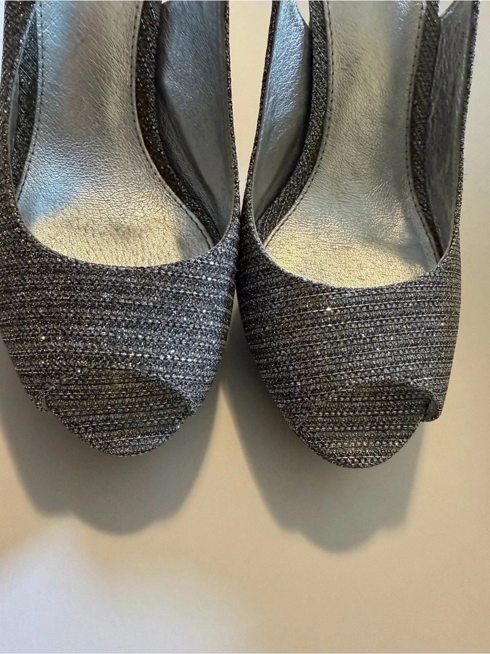 Adrianna Papell Silver Glitter Slingback Heels